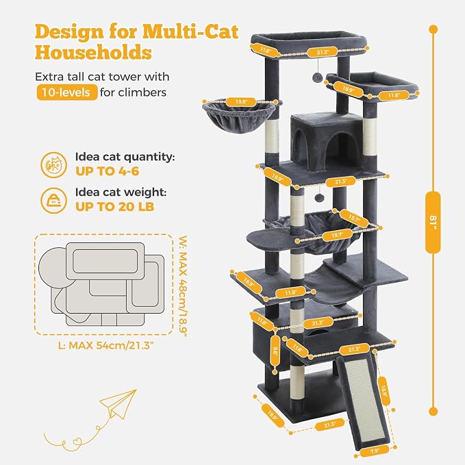 81" Heavy Duty Cat Tree for Large Cats up to 20lbs - Image 7
