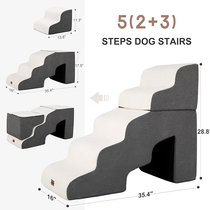 Dog Stairs for High Beds with Tunnel, 5-Step Dog Steps for Small Dogs and Cats - Image 2