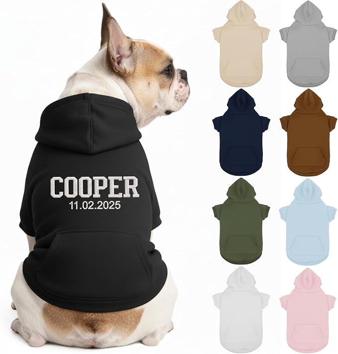 Personalized Dog Hoodie, Custom Embroidered Name Pet Hoodie, Warm Winter Outfit by Unknown