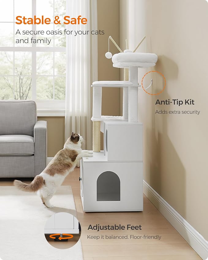 Feandrea Cat Tree with Litter Box Enclosure, 59-Inch Modern Cat Tower, 2-in-1 - Image 7
