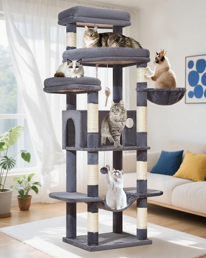 Taoqimiao 71 Inches Cat Tree for Large Cats 20lbs+, 3 Giant Perches, Widened by Taoqimiao