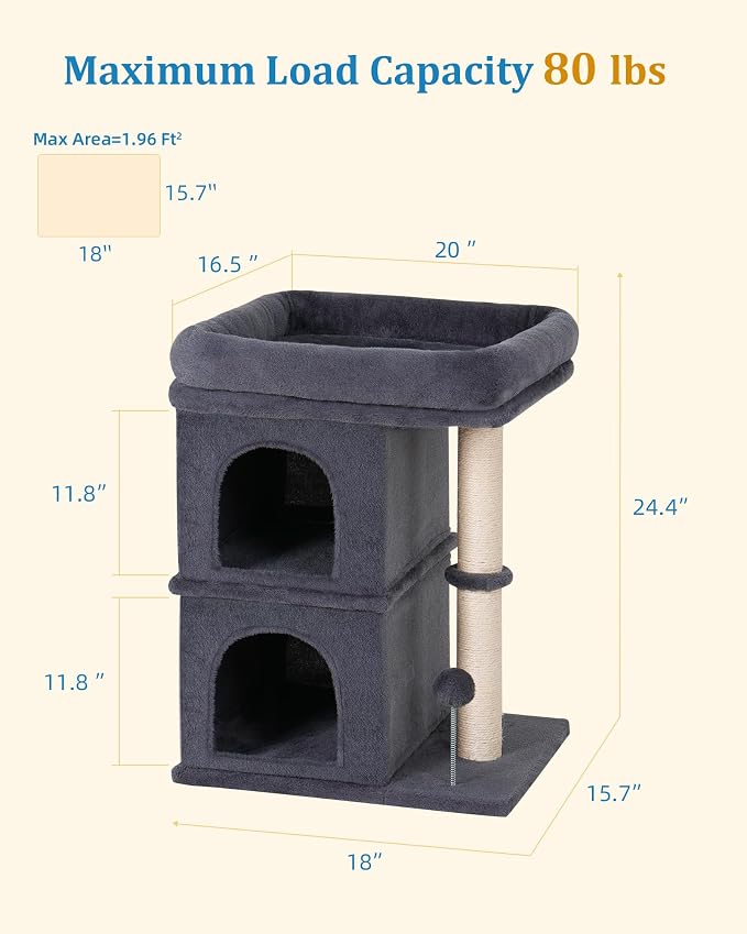 24in Cat Tree Tower with Scratching Post, 19 * 16.5in Window Perch Bed - Image 4