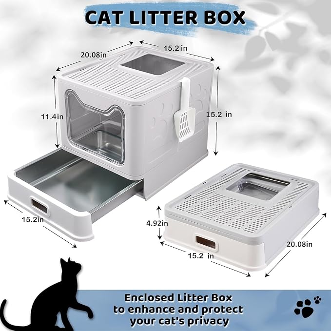 Enclosed Cat Litter Box with Lid Top Exit Covered Metal Stainless Steel Litter - Image 3