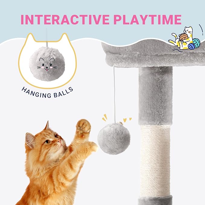 Allewie 29.5in Indoor Cat Tree, Padded Perch, and Hanging Ball, Suitable - Image 3