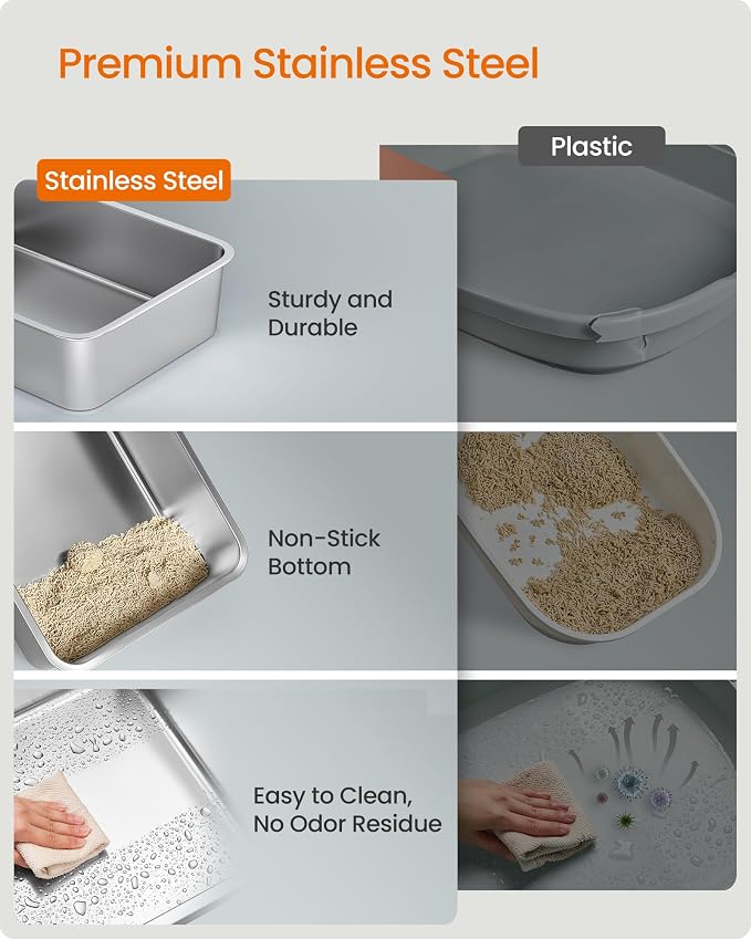Feandrea Stainless Steel Cat Litter Box - Image 3