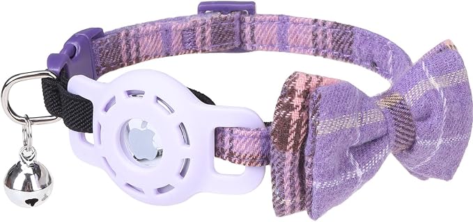 Airtag Cat Collar with Bells and Bowtie -Safety Elastic Band Kitten Collar by DILLYBUD
