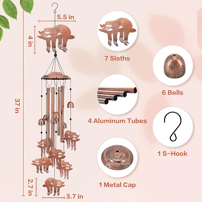 Sloth Wind Chimes for Outside, Sloth Gifts for Women/Men/Sympathy Gift/Memorial - Image 3