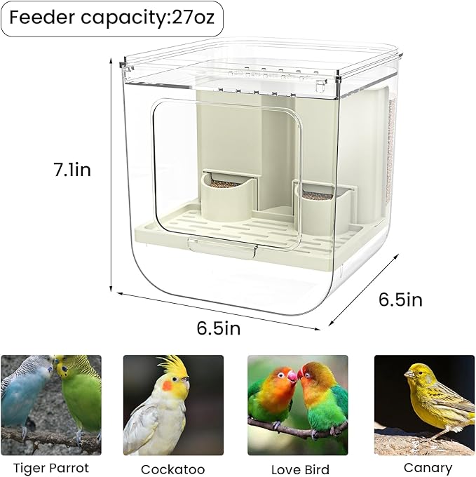 No Mess Automatic Bird Feeder, Transparent Seed Food Container, Bird Cage - Image 9