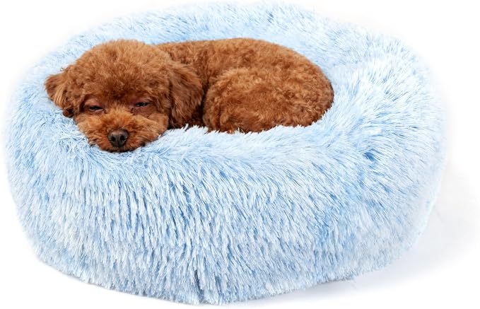 Calming Donut Dogs Beds for Small Dogs Washable, 19inch Fluffy Round Puppy Bed by nononfish