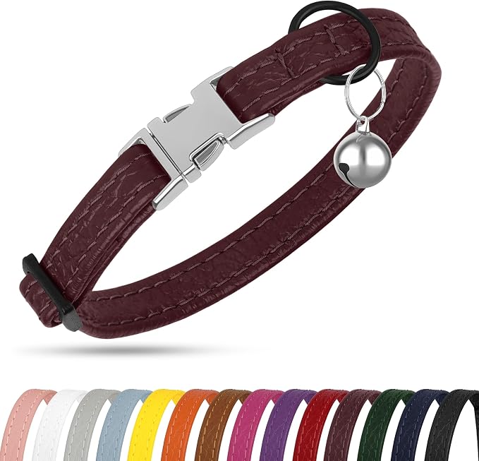 Leather Cat Collar with Buckle and Removable Bell - Image 8