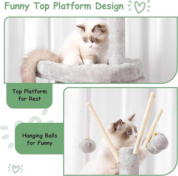 Cat Tree, Cat Condo with Cat Scratching Post and Board, Cat Hammock, Light Gray - Image 4
