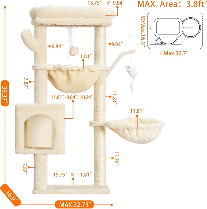 Heybly Cat Tree, 39.4 Inches Tower Condo - Image 5