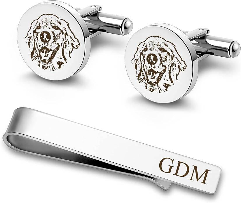Anavia Pet Portrait & Handwriting Cufflinks Tie Clip Gift Box Set, Personalized by Anavia