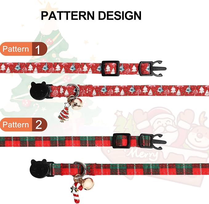 Lionet Paws 2pcs Pack Christmas Cat Collarr, Christmas Tree & Red Green Plaid - Image 3