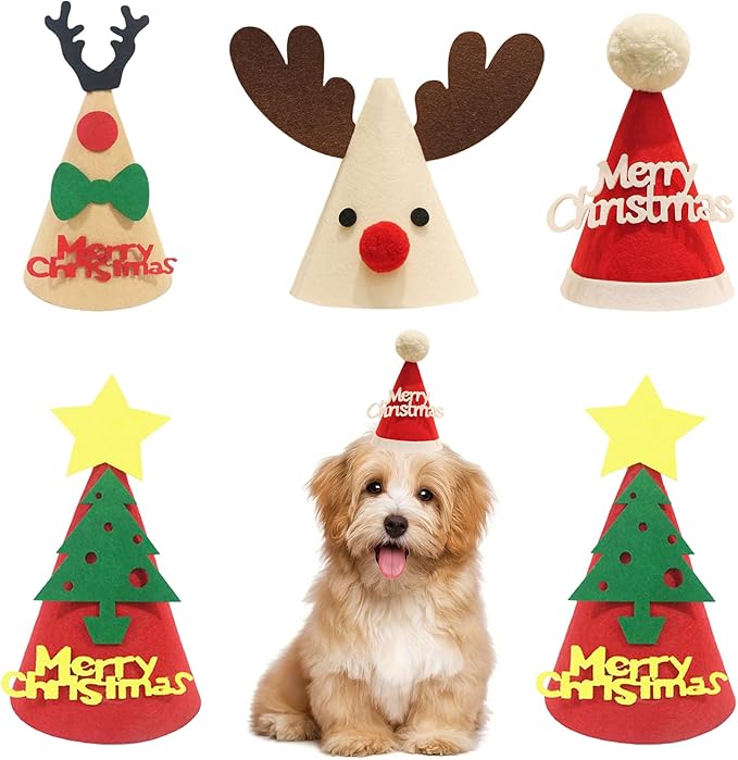 5 Pcs Christmas Dog Hats Cute Cats Party Hats Pet Set Dogs Santa Hats Puppies by Cellcacn