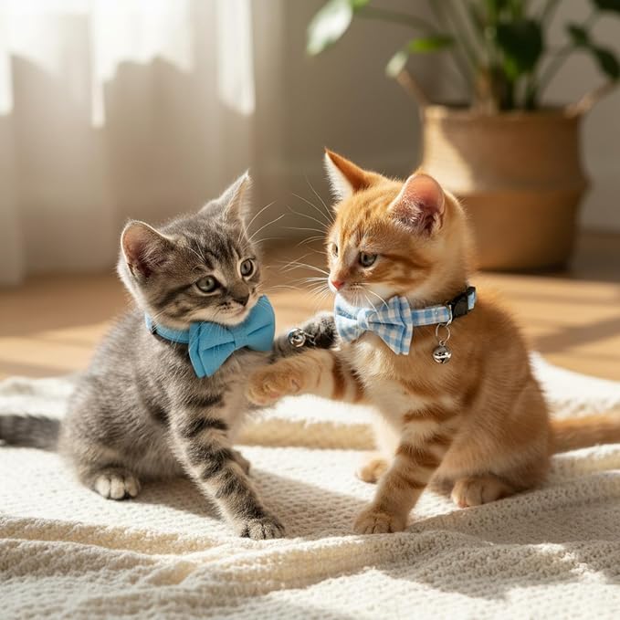 3pcs Bow Tie Cat Collar with Bells, Breakaway Bowtie Plaid Cat Collar, Soft - Image 7