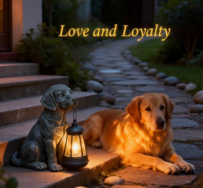 Lyeasw Solar Dog Statues with Lantern – Waterproof Outdoor Dog Figurines - Image 2