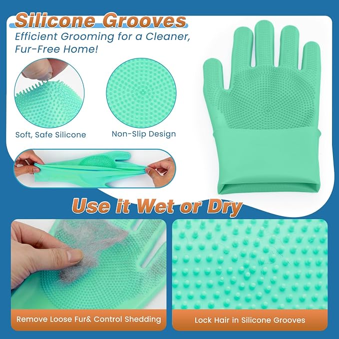7PCS Dog Washing Gloves | Dog Bath Brush | Storage Bag | Dog Finger Toothbrush - Image 4