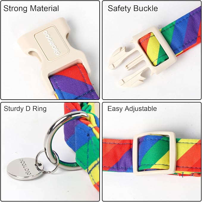 DOGWONG Cotton Dog Collar, Rainbow Dog Collar Durable Soft Natural Fabric Pet - Image 3