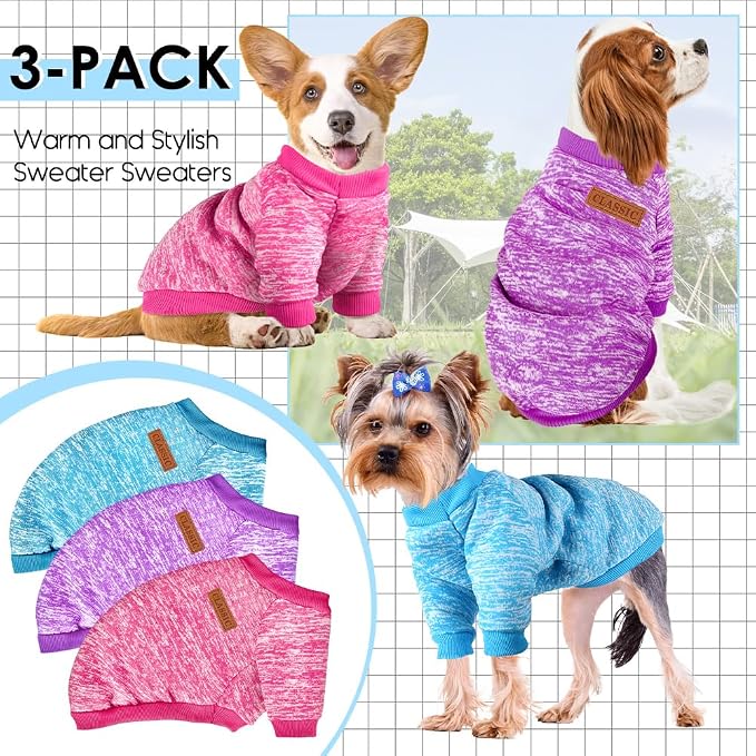 3 Pack Dog Sweaters for Small Dogs Girl Boy Winter Fleece Clothes Warm Soft Dog - Image 6
