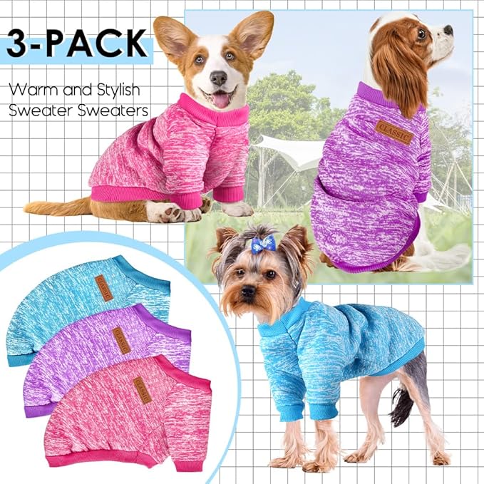 3 Pack Dog Sweaters for Small Dogs Girl Boy Winter Fleece Clothes Warm Soft Dog - Image 6