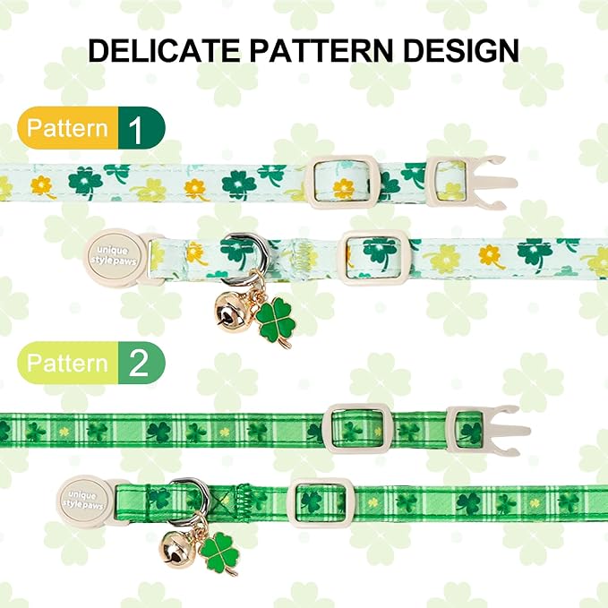 Unique Style Paws Saint Patrick Cat Collar, Shamrock Cat Collars, Adjustable - Image 2