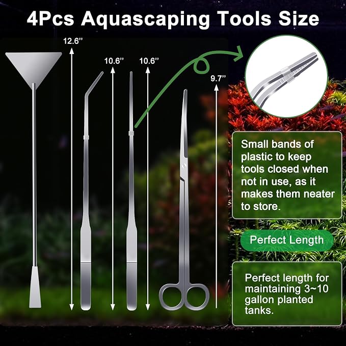 4Pcs Aquascaping Tools, Jeimier Aquascape Kit, Long and Strong Aquarium Tweezers - Image 2