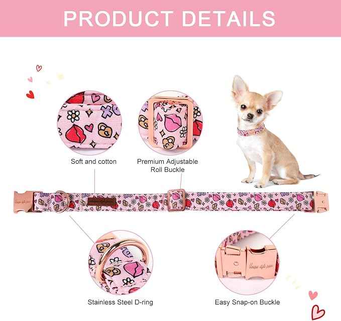 Unique style paws Valentine's Dog Collar Metal Buckle Puppy Collar XO Red Lips