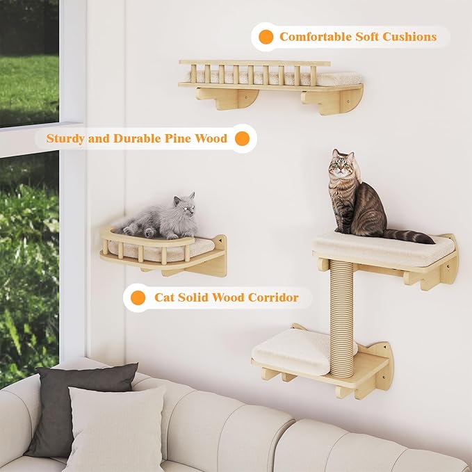 BYBYME Cat Climbing Wall Set Made of Natural Wood, Kitten Platform, 100CM Sisal - Image 6