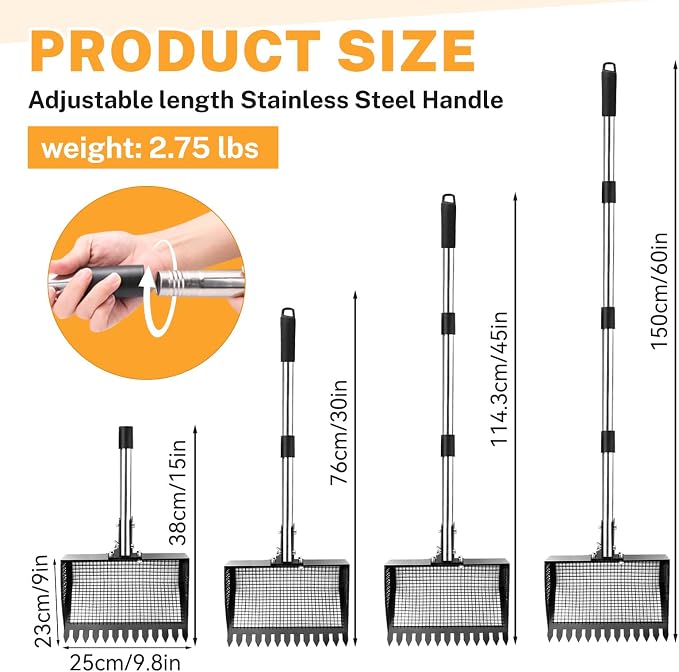 9.8×9.1in Chicken Poop Scooper, Chicken Coop Rake, Adjustable Length/Angle Coop - Image 3