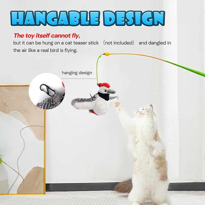 Cat Toys, Flapping Wings Woodpecker, No Flying, Chirping Bird Interactive - Image 3