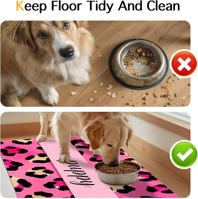 Puppy Feeding Mat 20x12 inch Pink Leopard Print Dog Bowl Placemat Non Slip Mat - Image 8
