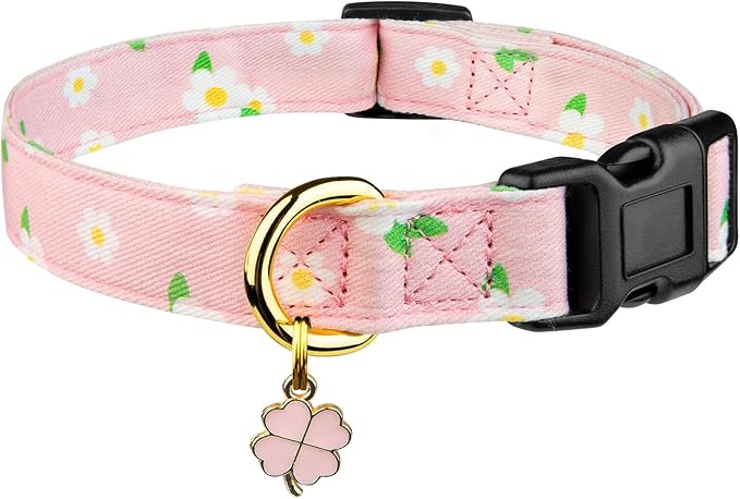 Cotton Handmade Dog Collar Cute and Distinctive Patterns Pink Flower by Fyeqyaou