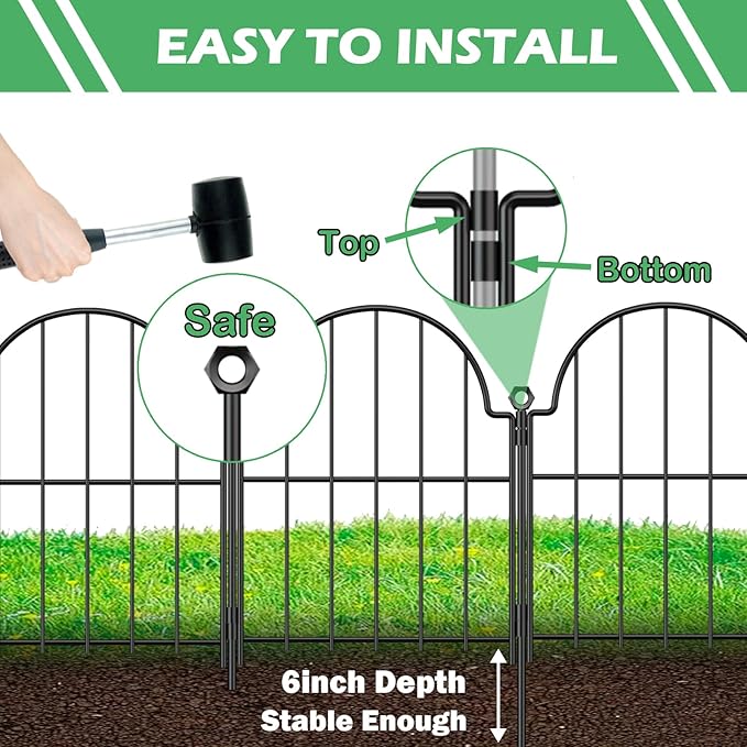 Garden Fence, 22 in x 10.83 ft Arched Rustproof Metal No Dig Fence Garden Fence - Image 3