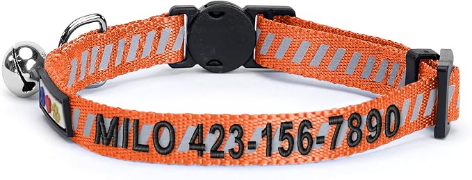 Pawtitas Personalized Orange Reflective Cat Collar – Adjustable Custom Collar - Image 2