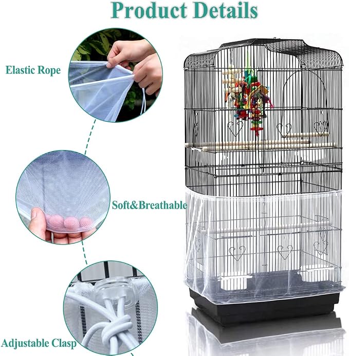 ASOCEA Bird Cage Seed Cather, Universal Adjustable Birdcage Cover Skirt Nylon - Image 3