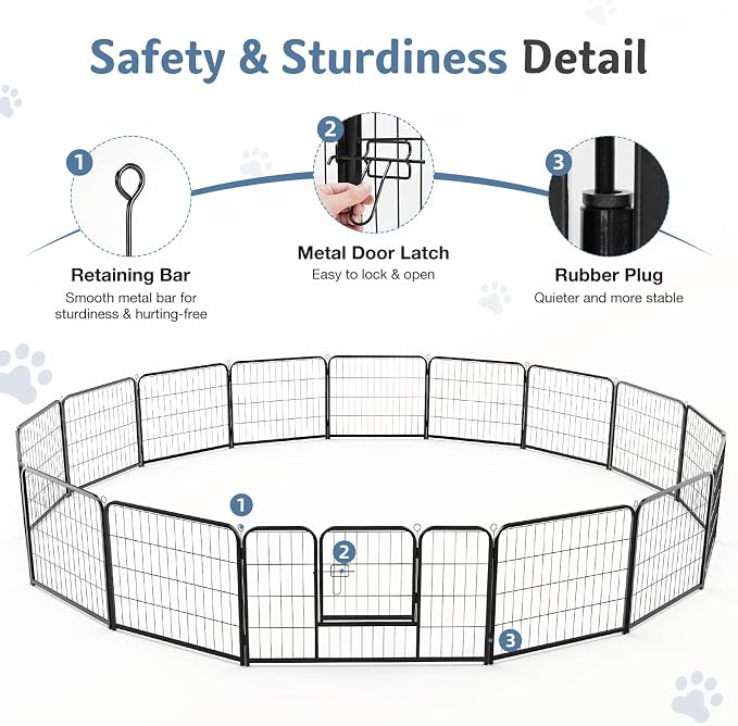 DUMOS Dog Playpen Indoor, Metal 24 Inch 16 Panels Foldable Pet Fence - Image 7