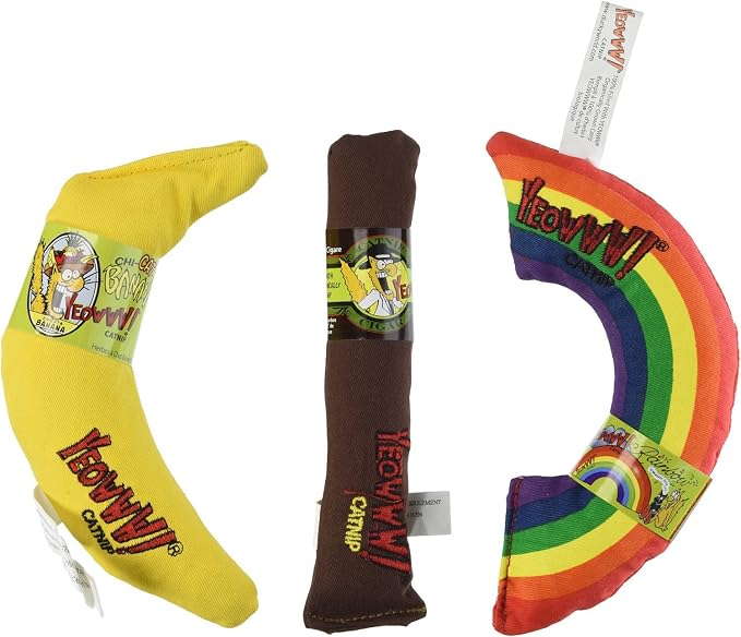 Yeowww! Catnip Toy Variety Pack ? Cigar & Banana & Rainbow ? Made in USA by Yeowww%21