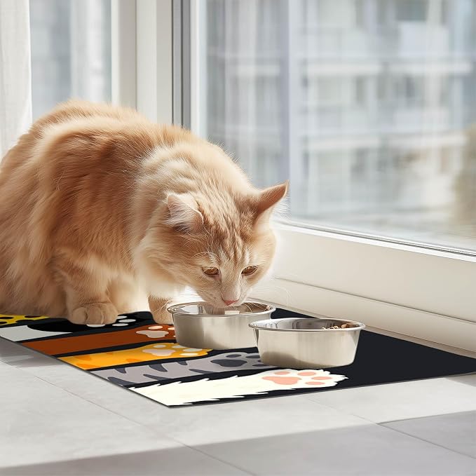 Cute Animal Paw Pet Food Mat Non Slip Spill Proof Feeding Pad - Image 3