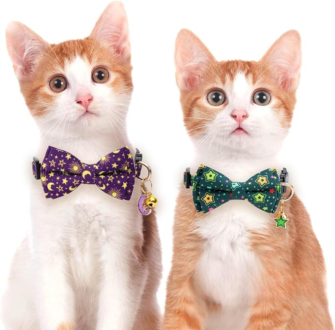2 Pack Cotton Cat Collar with Bow Tie and Bell - Image 6