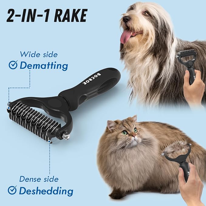 Pet Grooming Combo: Undercoat Rake, Dematting Deshedding Brush - Image 2