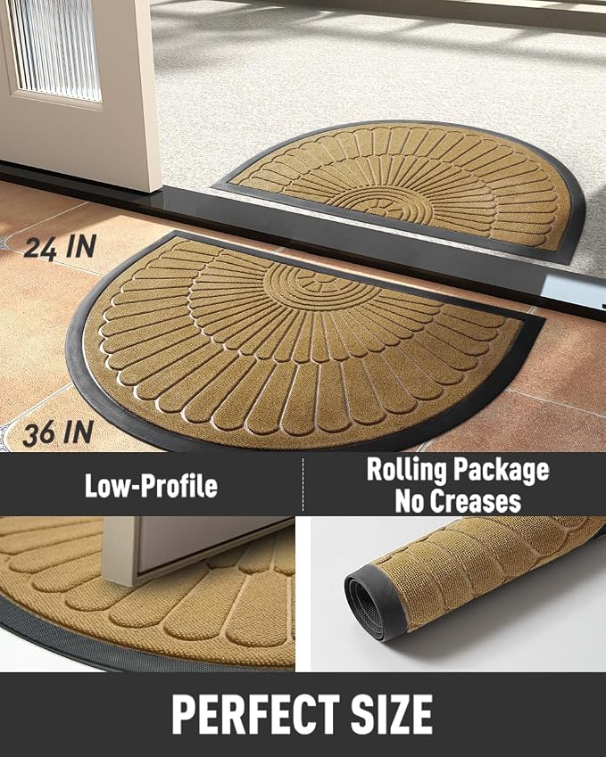 tchdio Door Mat Outdoor Indoor Entrance Doormat-Semicircular Durable Rubber Non - Image 6