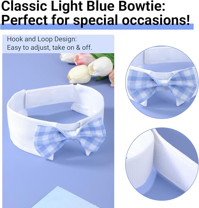 Segarty Dog Bow Tie for Neck Girth 12.6-15.7in, Adjustable Light Blue Plaid - Image 3