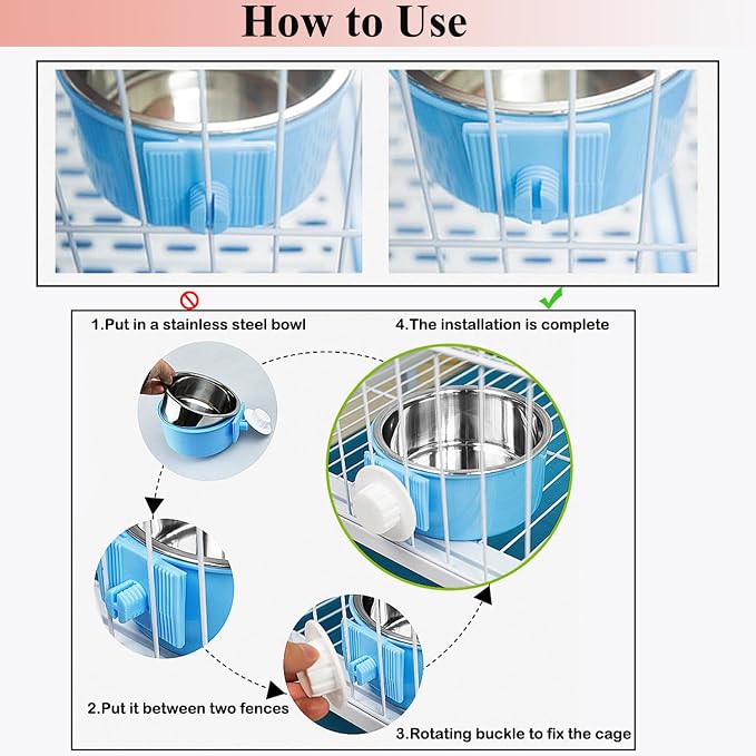 2 Pieces Crate Dog Bowl, Removable Stainless Steel Pet Kennel Hanging Food - Image 5