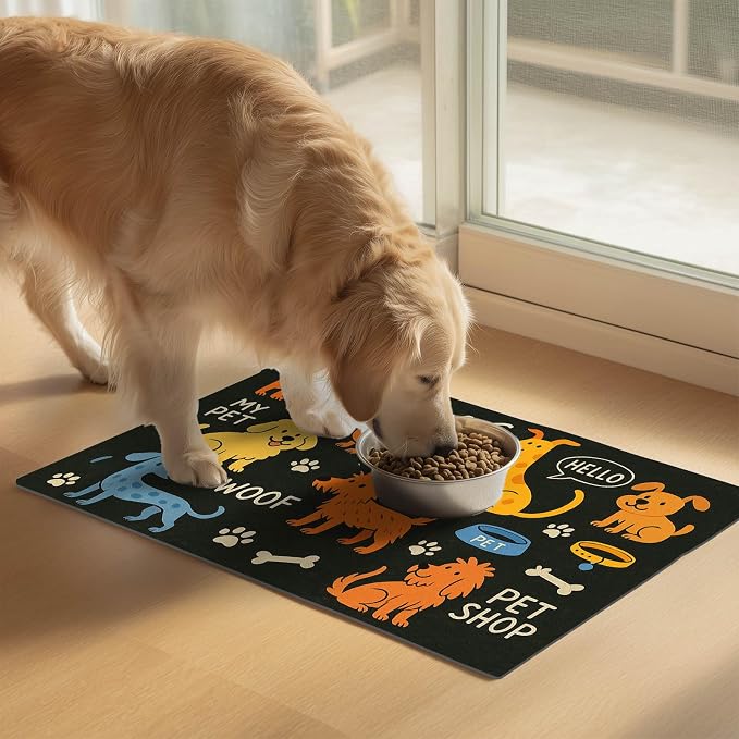 Cute Happy Dog Food Mat for Cat Food Mat Food and Water Bowl Pet Feeding Bowl - Image 2
