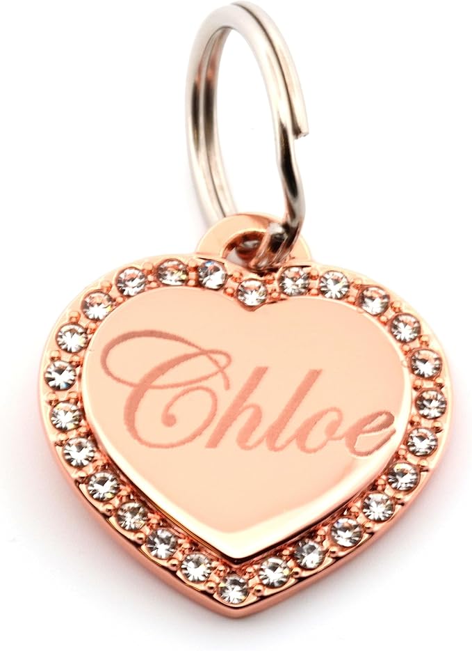 Custom Engraved Personalized Rose Gold-Plated Small Heart Rhinestones Pet by Yippo+Accessories