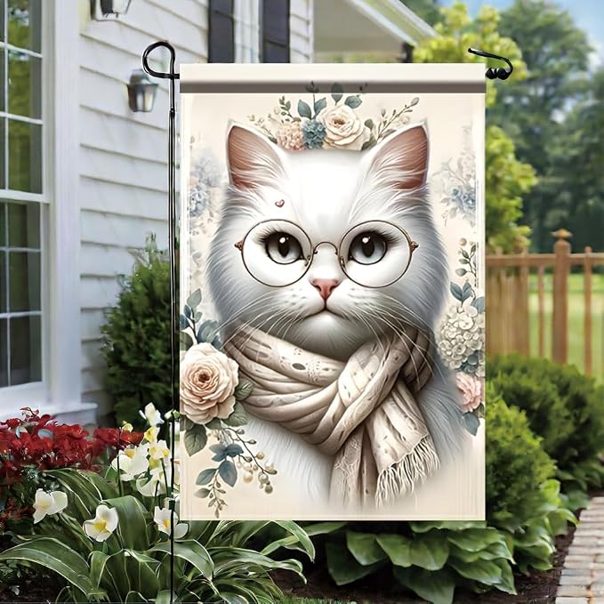 Cat Garden Flag 12x18 Inch Double Sided Outdoor Yard Banner White Cat - Image 4