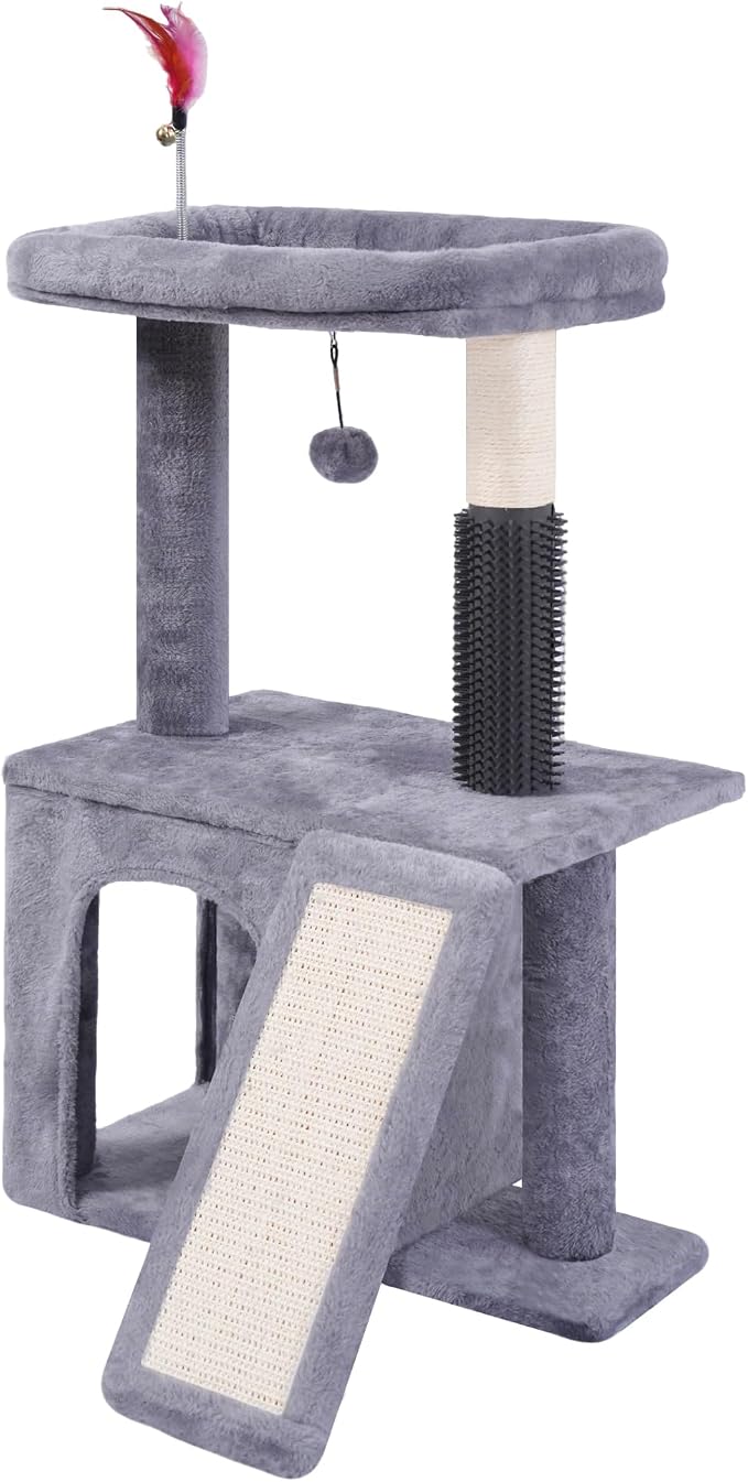 Cat Tree with Self-Grooming Brush and Interactive Toys, Cat Tree Tower - Image 3