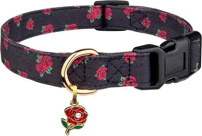 Cotton Handmade Dog Collar Cute and Distinctive Patterns Black Rose