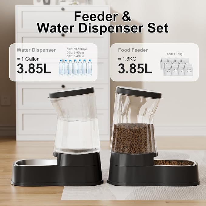 Automatic Pets Gravity Feeder and Water Dispenser Set - Image 2